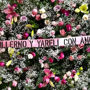 Corona fúnebre 100 rosas de colores con lilis y gypso